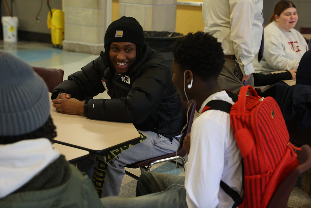 Student and college student smile