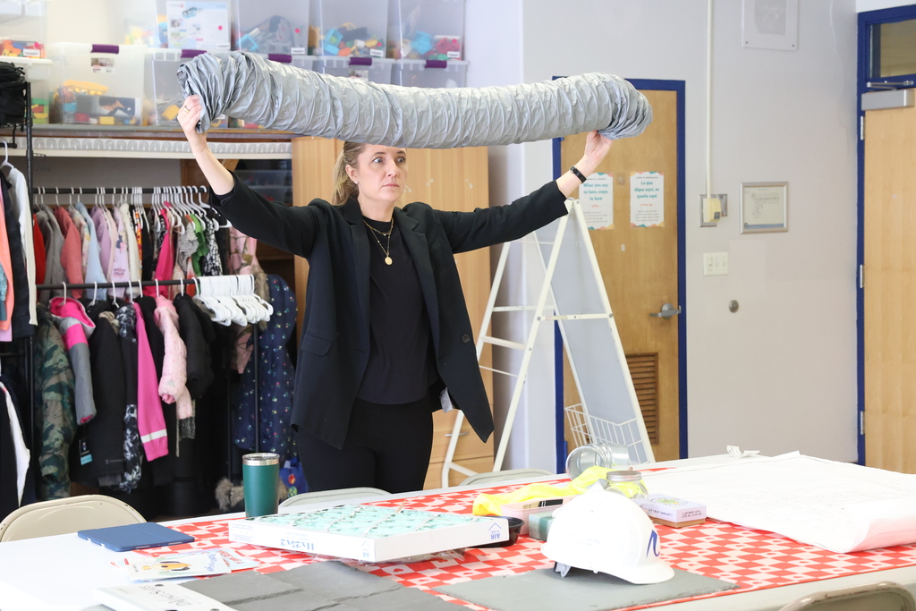 visitor shows off construction equipment