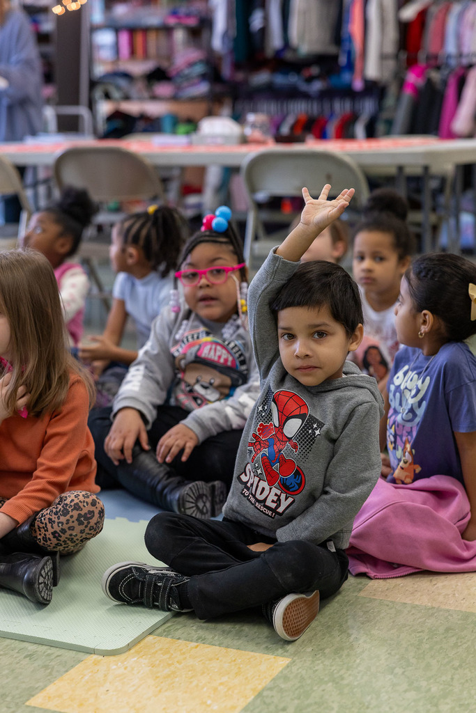 Mrs. Grow talking with kindergarten classes