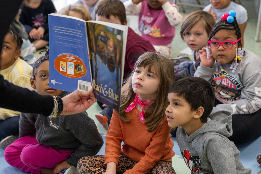 Mrs. Grow talking with kindergarten classes