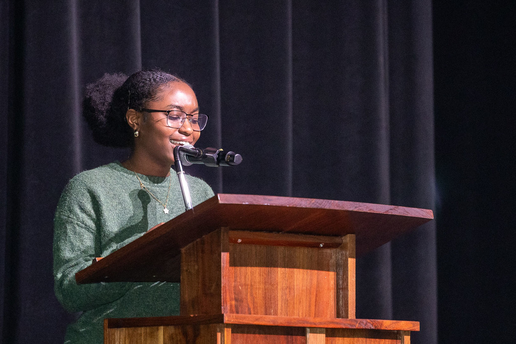 Students giving presentations and performances during the black history month celebration