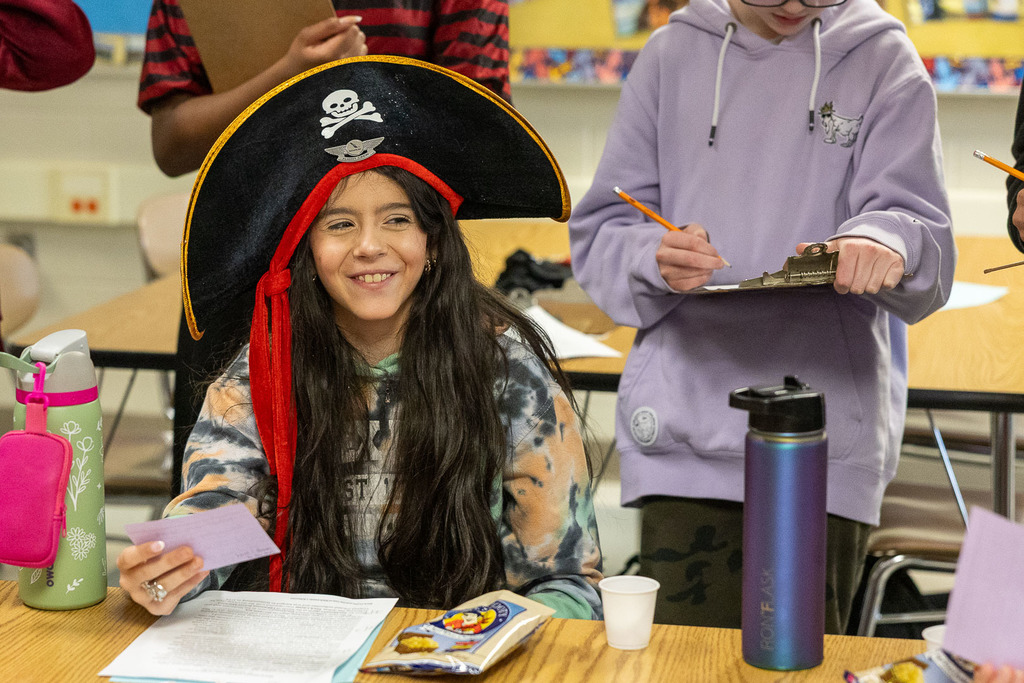 Students dressed as pirated and participating in the classroom lesson