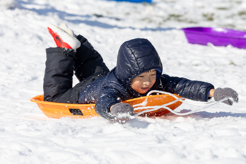 Kids playing in the snow and sledding