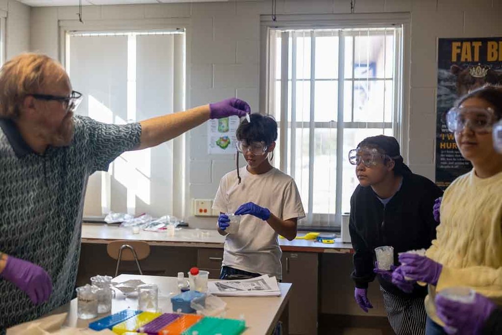 Biotech club conducting an experiment