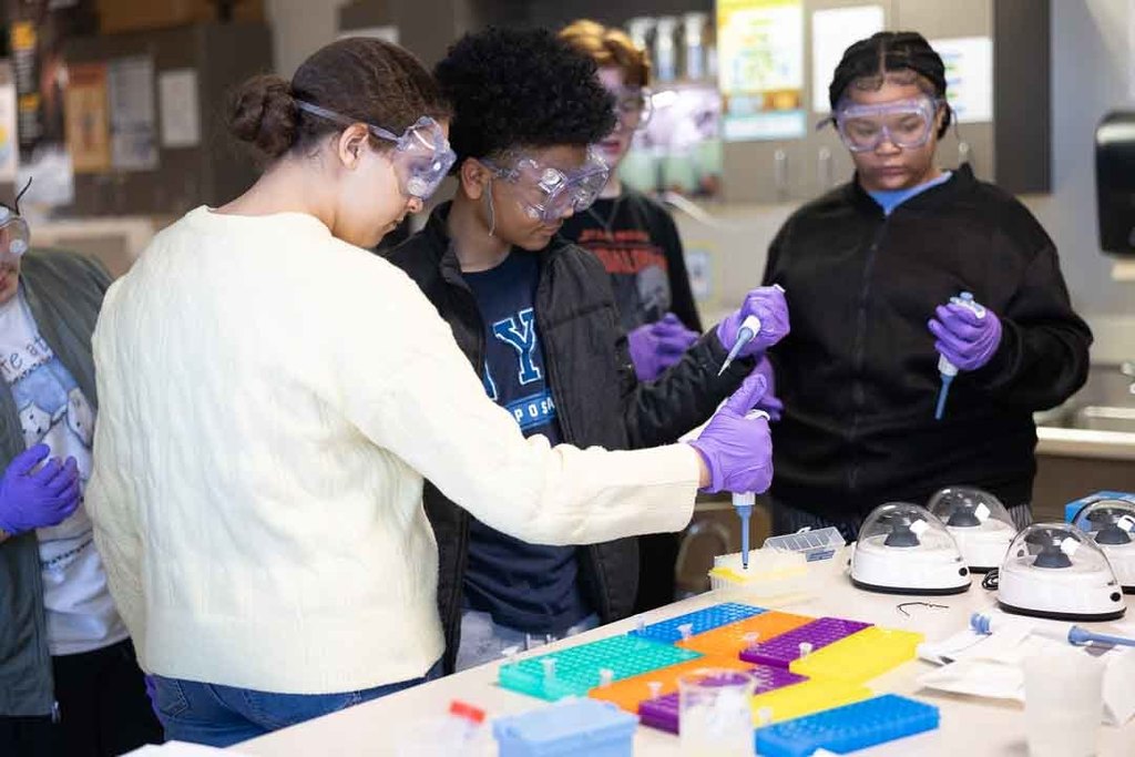 Biotech club conducting an experiment