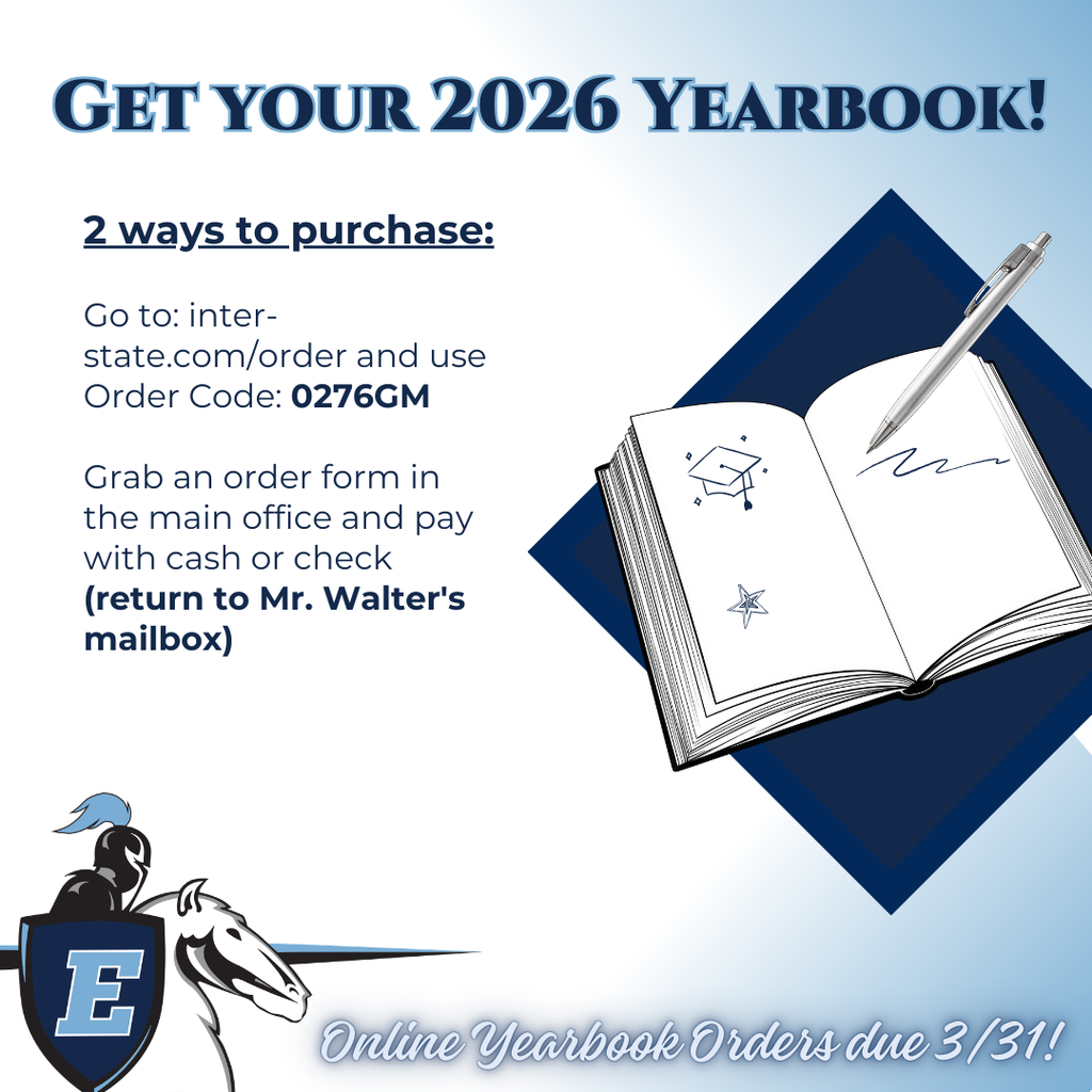 Get your 2026 yearbook 2 ways to purchase Get your 2026 Yearbook!  2 ways to purchase:  Go to: inter-state.com/order and use Order Code: 0276GM Grab an order form in the main office and pay with cash or check (return to Mr. Walter's mailbox)    Yearbooks will be delivered near the end of May.  Online Yearbook Orders due 3/31!