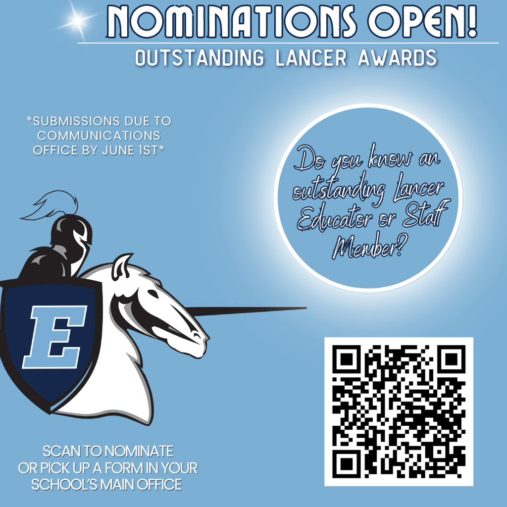 Nominations open outstanding lancer awards Do you know an outstanding Lancer Educator or staff member? Scan to nominate or pick up a form in your school's main office,  submissions due to communications office by June 1st