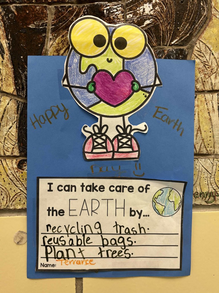 I can take care of the earth by recycling trash resusable bags plant trees Name: Terrance