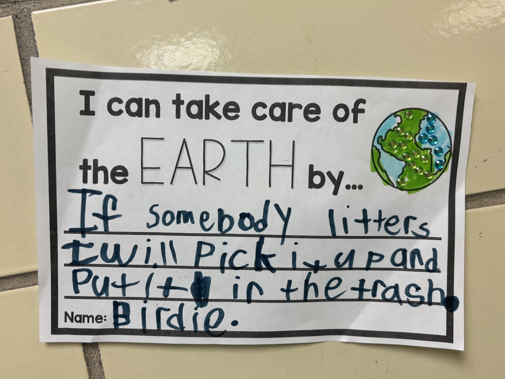 I can take care of the earth by if somebody litters I will pick it up and put it in the trash Name: Birdie