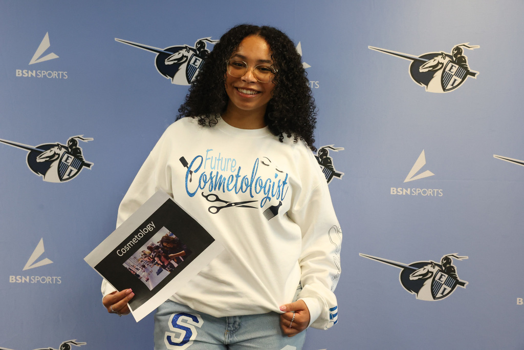 student wears future cosmetologist sweatshirt