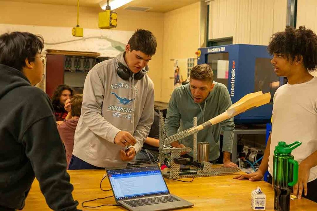 Students working on their marble sorters
