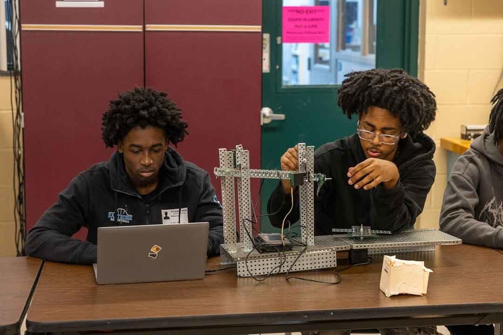Students working on their marble sorters