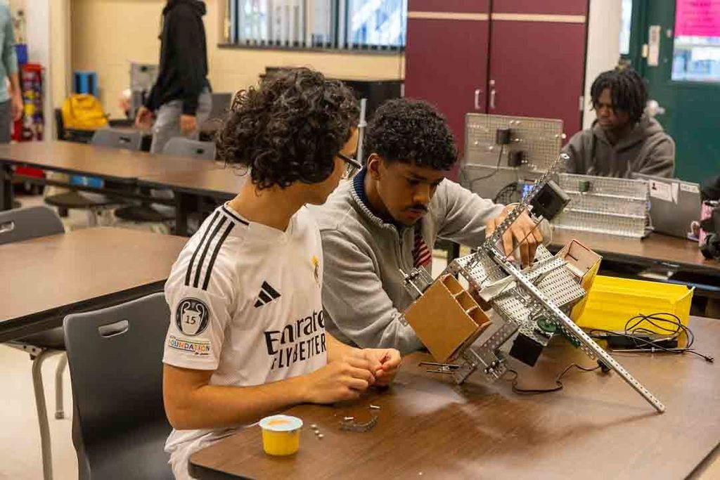 Students working on their marble sorters