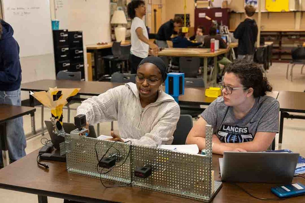 Students working on their marble sorters