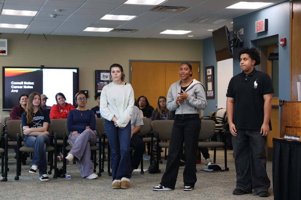 AVID students and teachers presenting at the Board of Education meeting