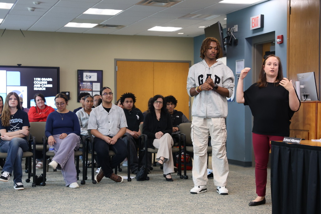 AVID students and teachers presenting at the Board of Education meeting