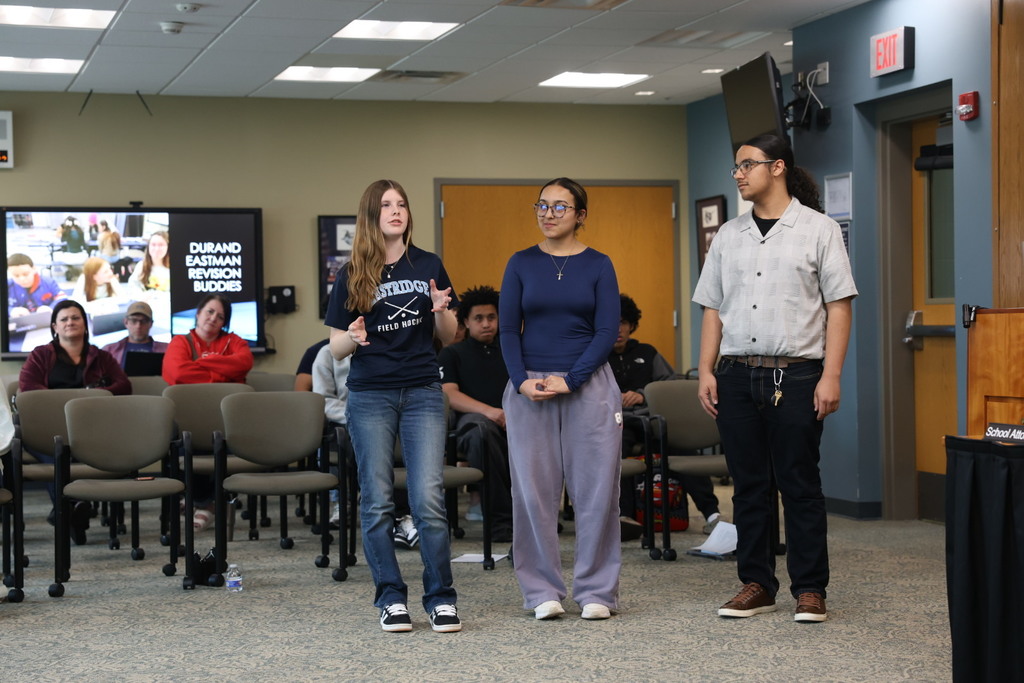 AVID students and teachers presenting at the Board of Education meeting