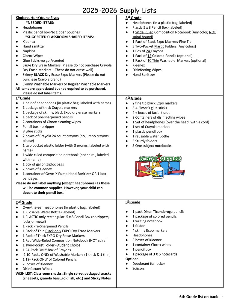 page 1 of supply list