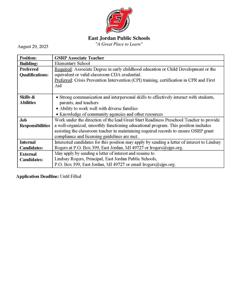 GSRP Preschool Assistant