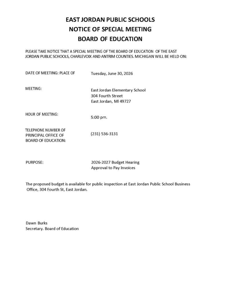 Notice of Special Board Meeting