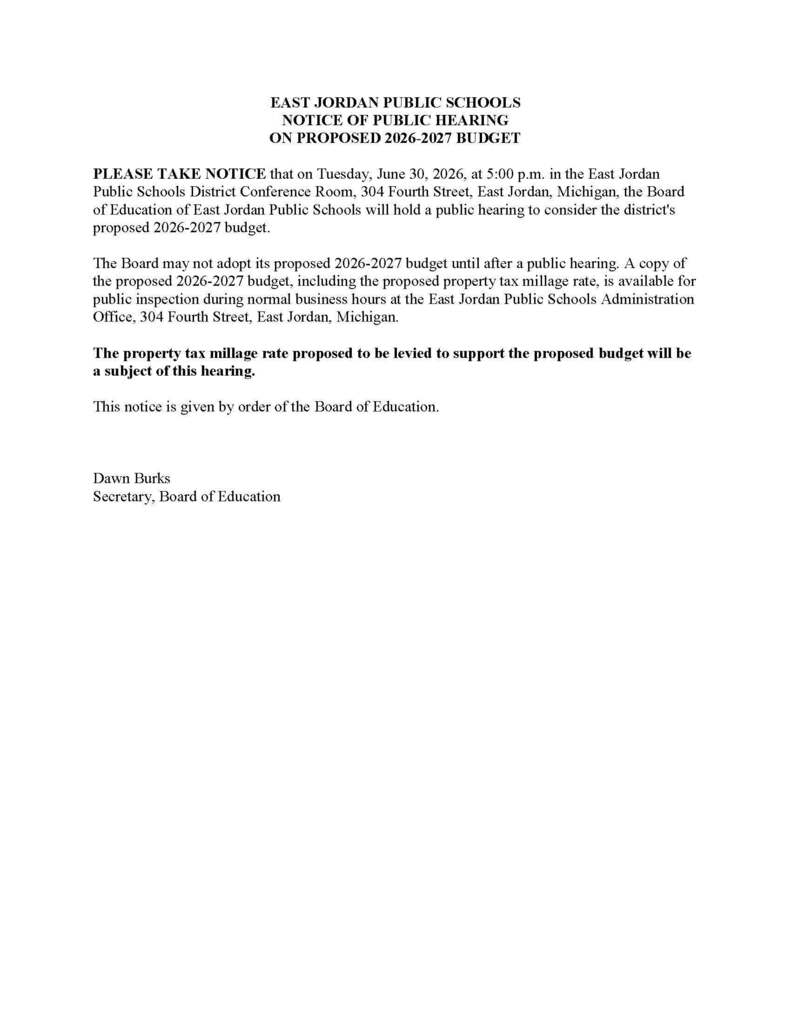 Notice of Public Hearing on Proposed 2026-2027 Budget