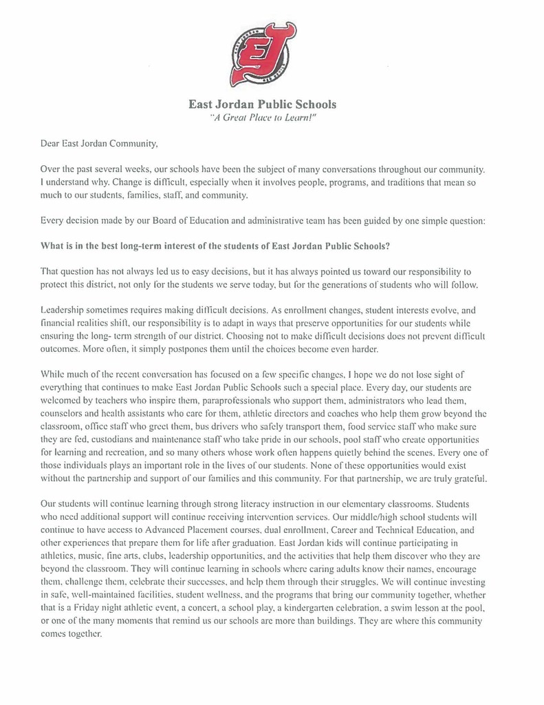 letter to the community page 1