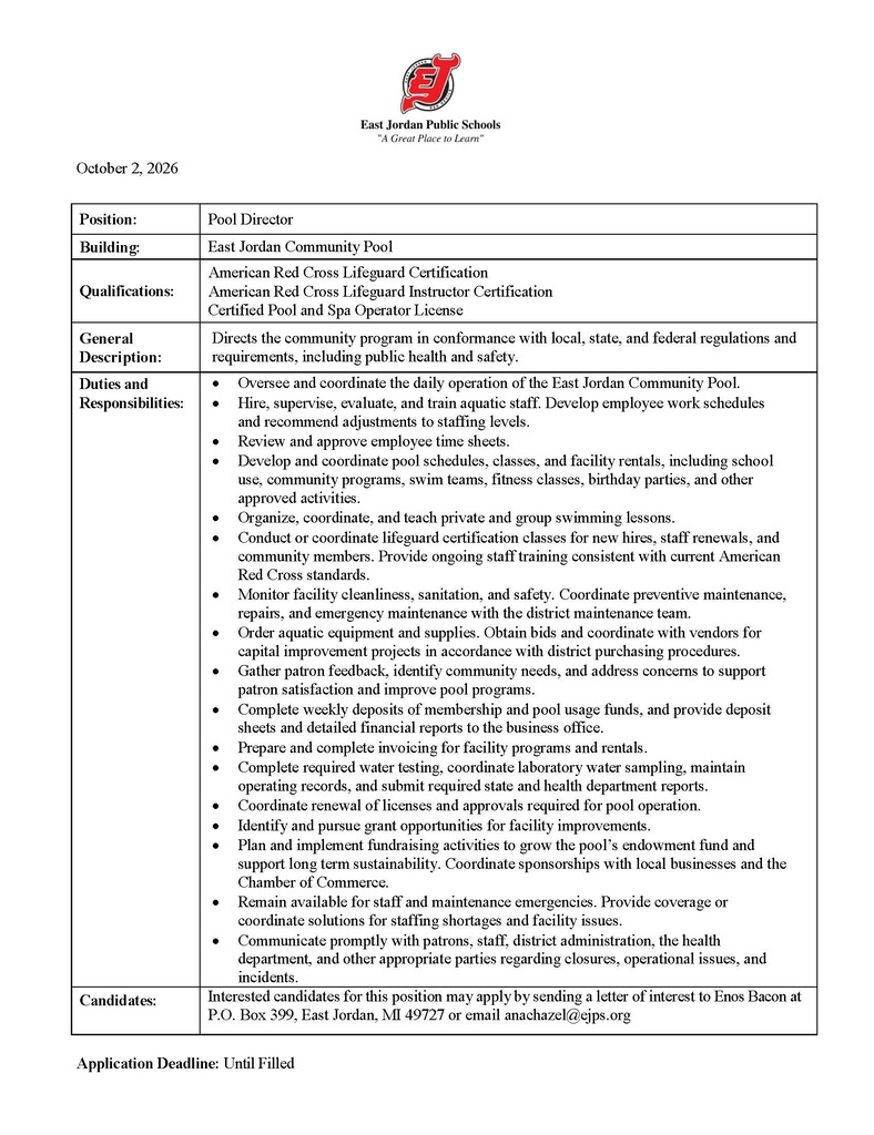 Pool Director Posting