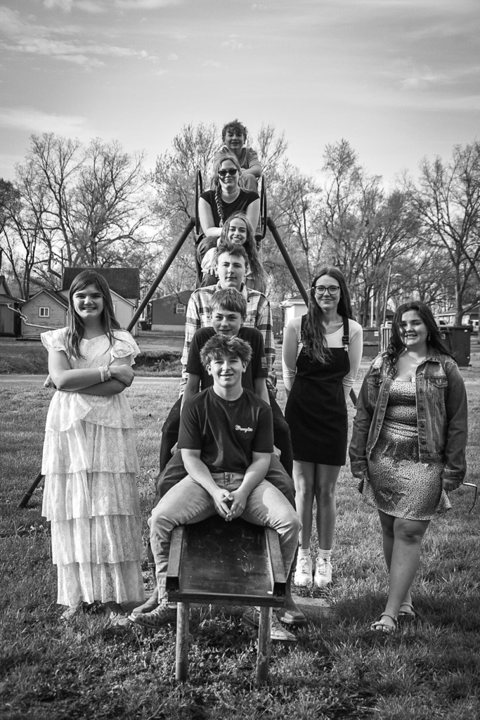 groups of students on a slide