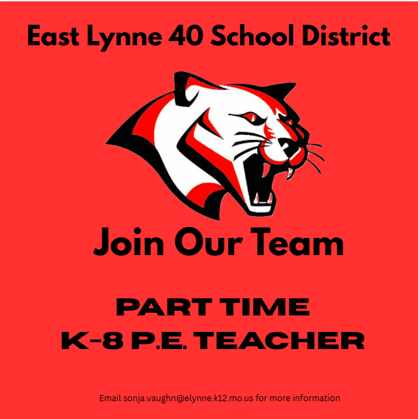 cougar head announcing open position for part time PE teacher