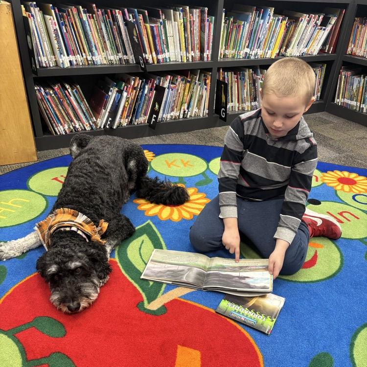 boy reading to Dog