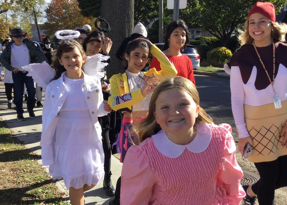 McVey students walking in their costumes.