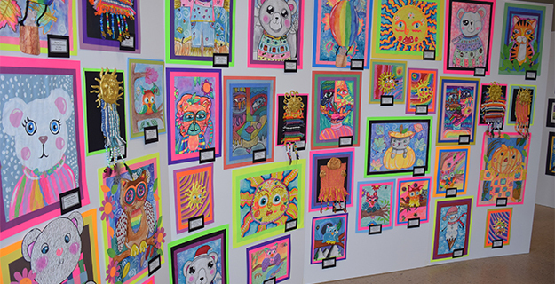 Student artwork on display.