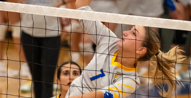 Student going to hit volleyball.