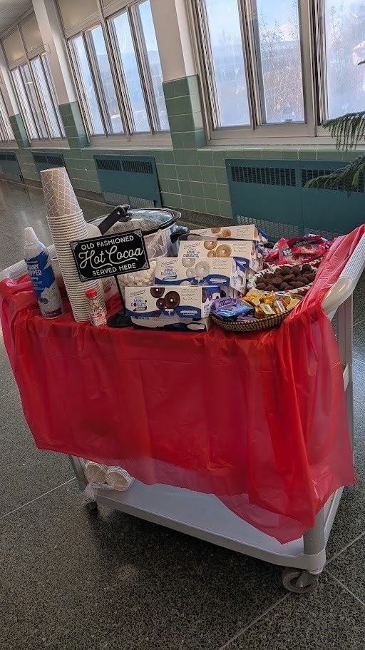 spirit committee handing out hot chocolate