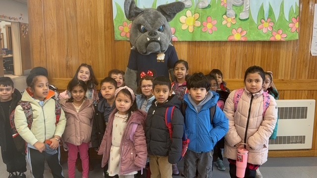 students with mascot