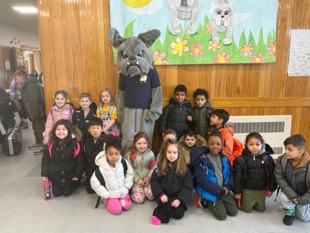 students with mascot