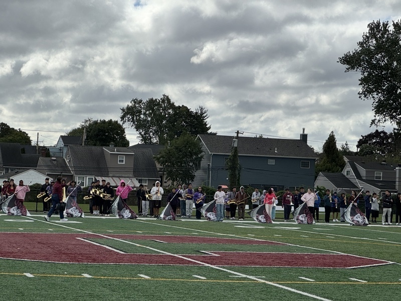 Marching band practice on field
