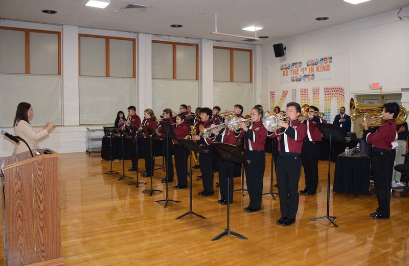 The W.T. Clarke High School Rams marching band, under the direction of Band Director Michelle Cozzi, performed “The Star-Spangled Banner” as part of the district’s board recognition celebration. 