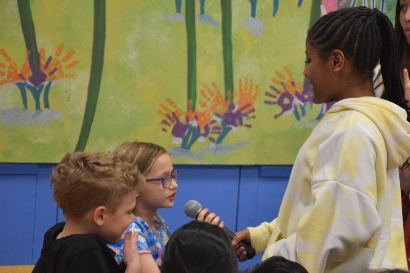 After the assembly, students got to meet two dogs, Cooper and Penny, from the town’s animal shelter. 