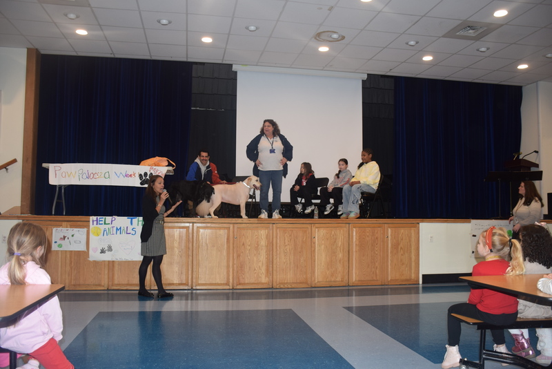 After the assembly, students got to meet two dogs, Cooper and Penny, from the town’s animal shelter. 
