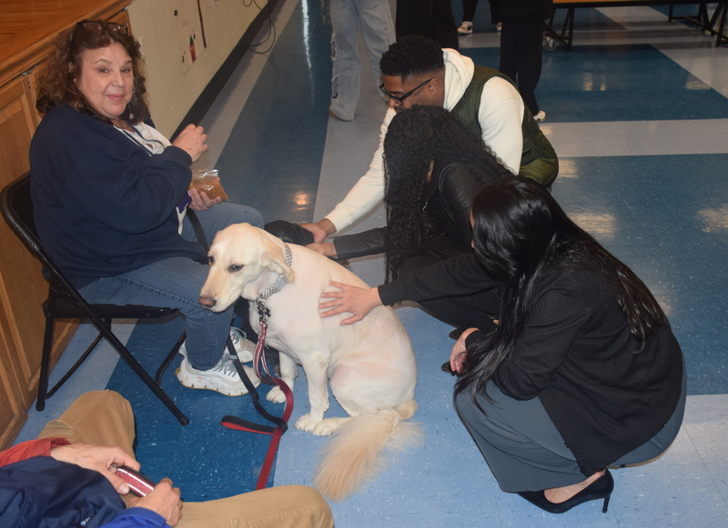 After the assembly, students got to meet two dogs, Cooper and Penny, from the town’s animal shelter. 