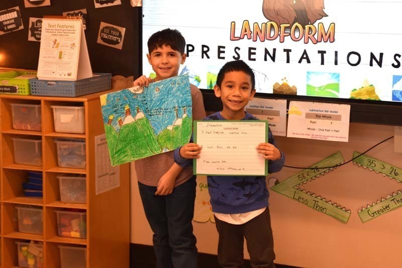 Students Holding Up Artwork