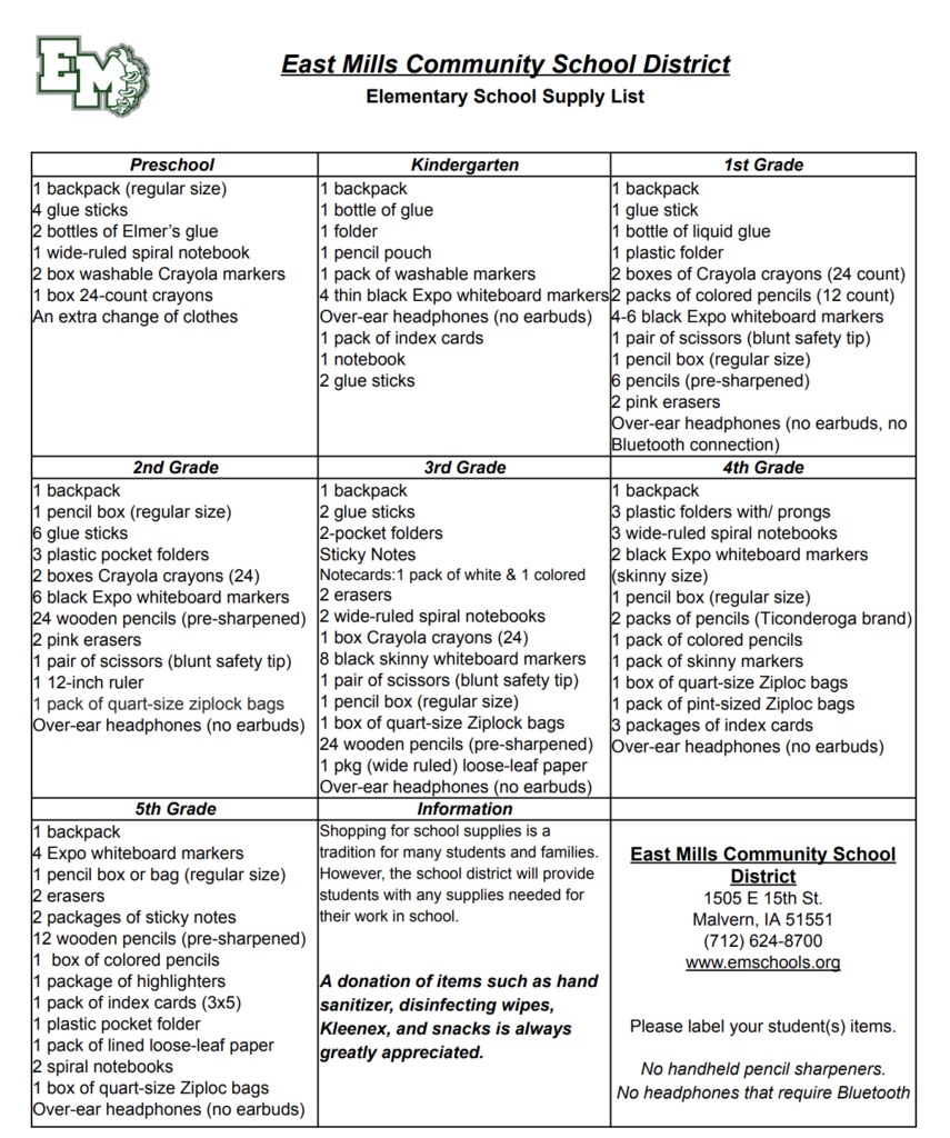 supply list