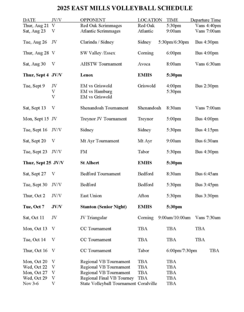 vball schedule