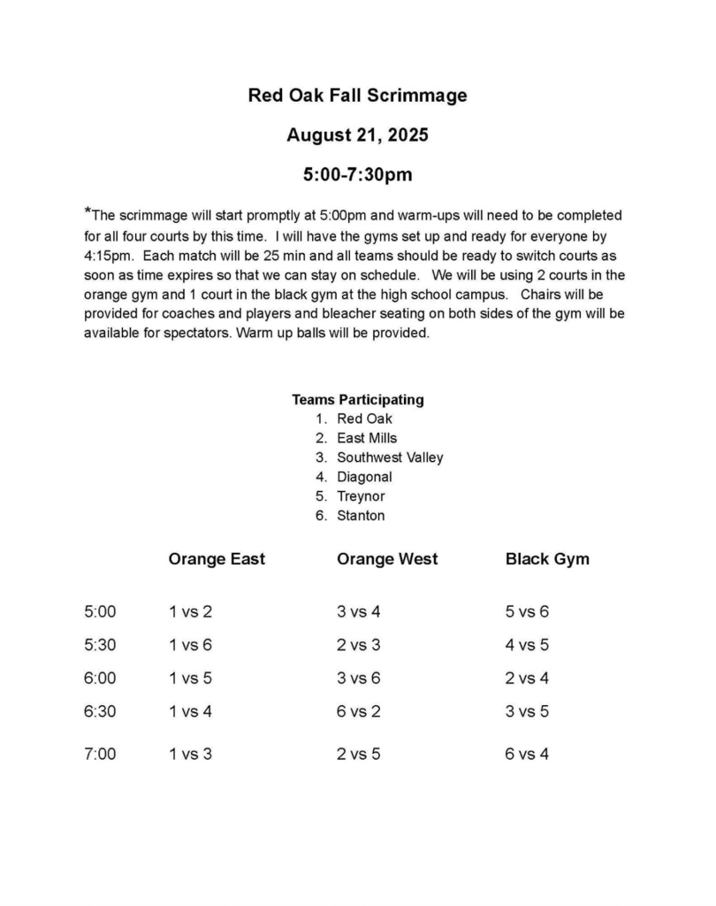Red Oak scrimmage schedule