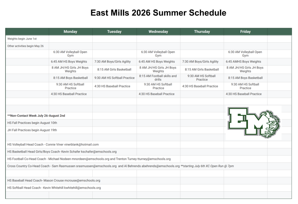 summer schedule