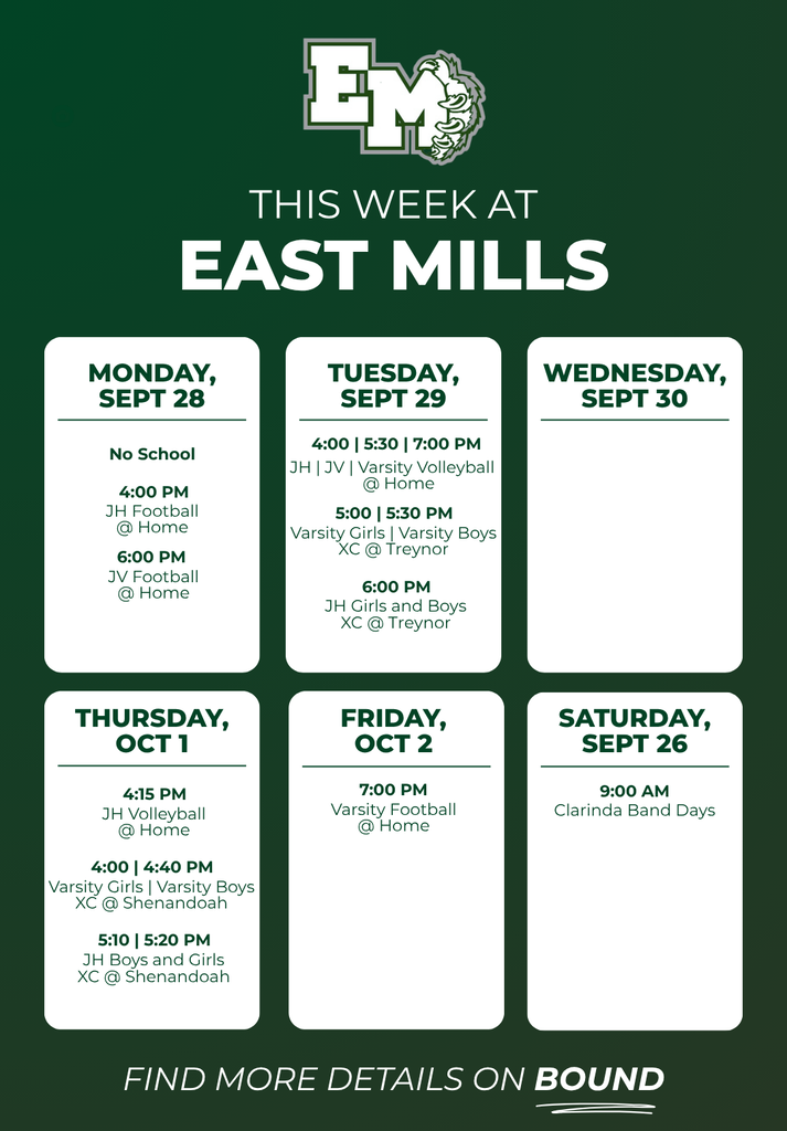 This week's events at East Mills