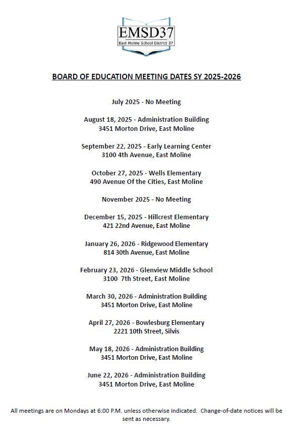 BOE Meeting Schedule 2025-26