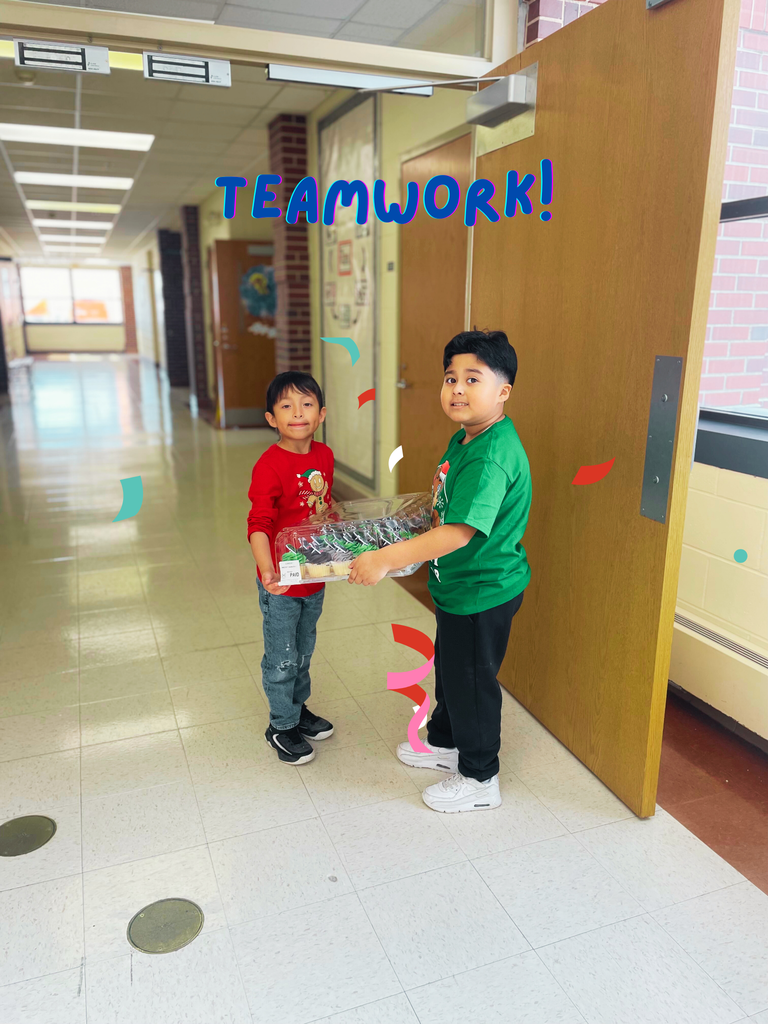 Students are working together to carry cupcakes to class. 