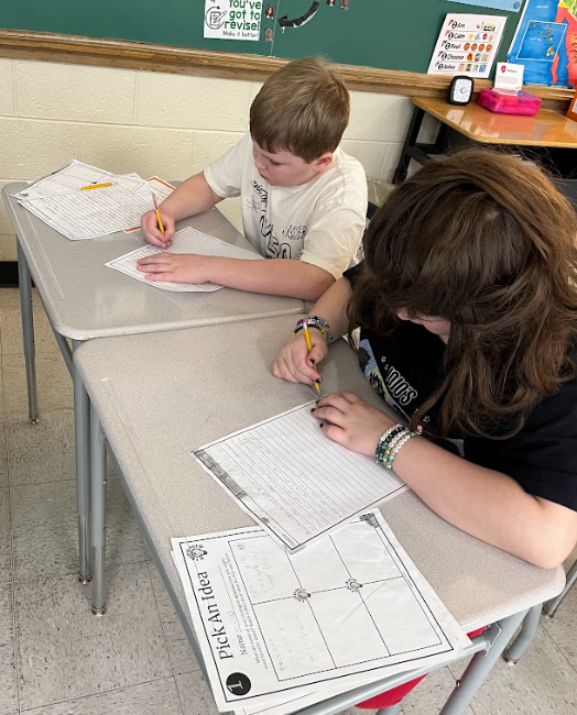 Students working on writing.